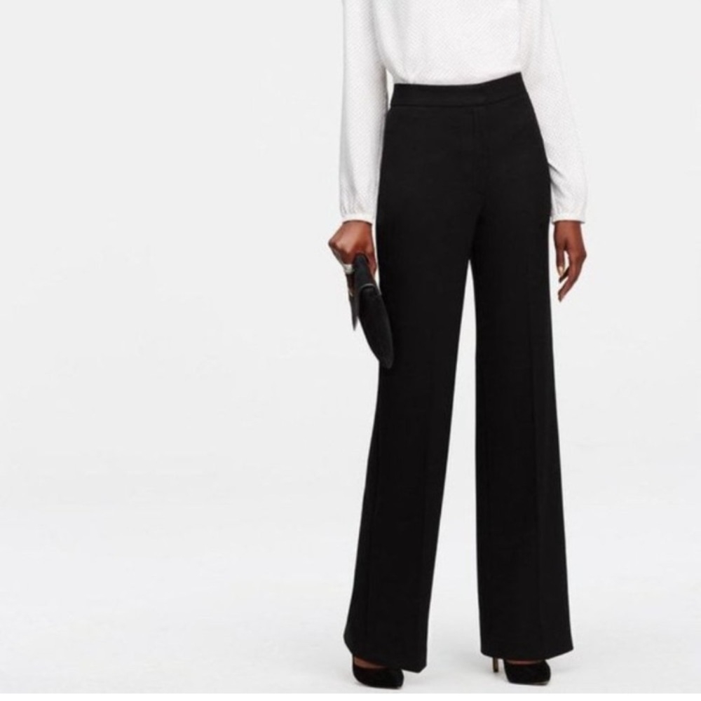 NWT Ann Taylor Wide Leg High Rise Front Seam Black Pants Trousers Size 12